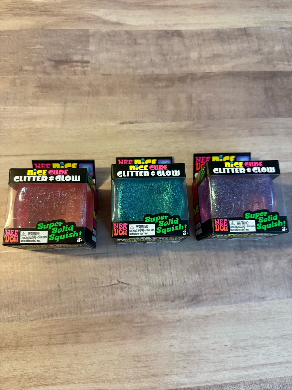 Glitter & Glow NeeDoh Super Solid Squish - Pink, Teal, Purple (Lot of 3)